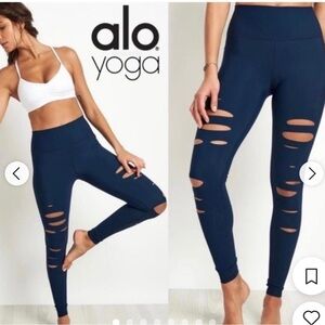ALO Yoga Midnight Blue Leggings with Cut-Out Accents